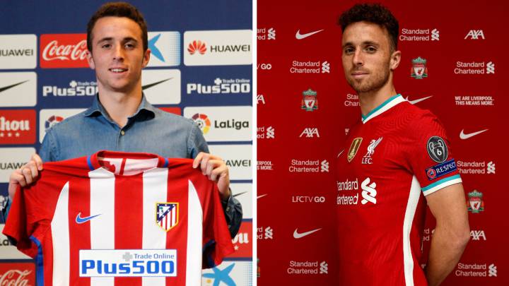 Diogo Jota con el Atlético y con el Liverpool.