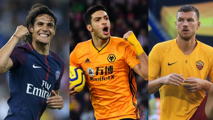 Cavani, Raúl Jiménez y Dzeko.