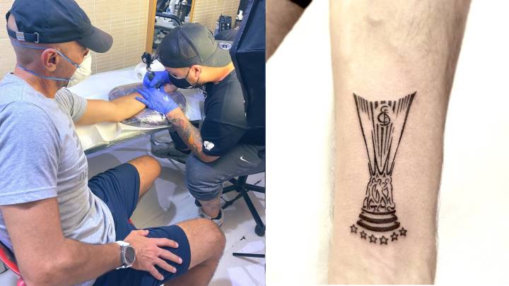 El director deportivo del Sevilla Monchi se tatuó en el brazo izquierdo la sexta Europa League de su equipo como resultado de una promesa que hizo.