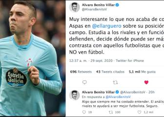La futbolera respuesta de Aspas que ha enamorado a Álvaro Benito: 5.000 'likes' en un día