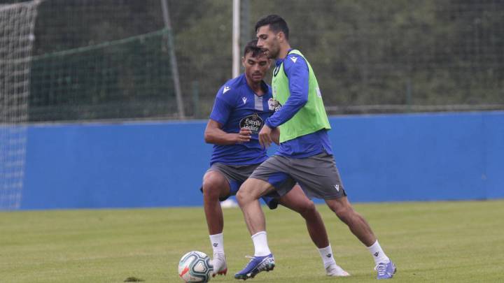 Bóveda en un entrenamiento con el Deportivo