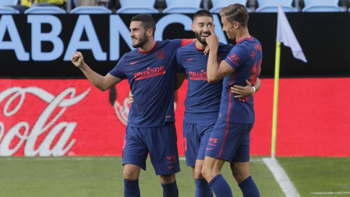 Koke, Carrasco y Llorente celebrando un gol ante el Celta