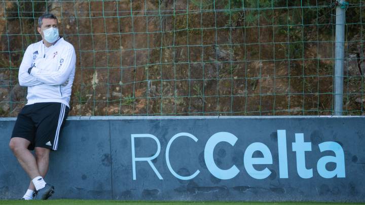 Óscar García durante un entrenamiento en las instalaciones de A Madroa