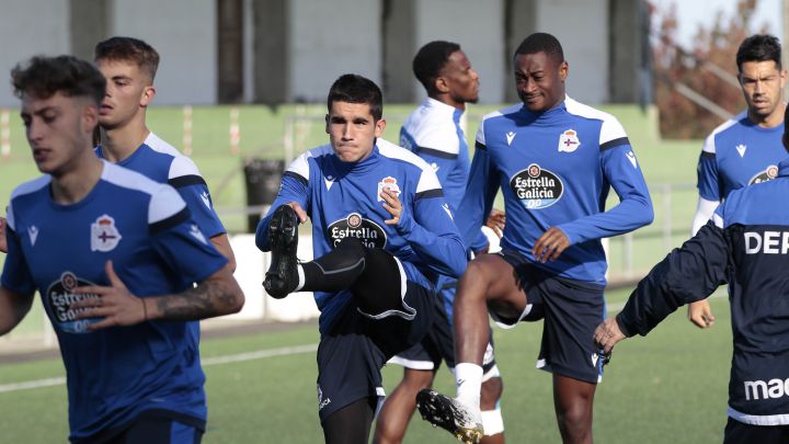 Valín y Mujaid en un entrenamiento con el Deportivo