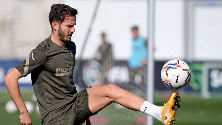 Saúl, en el entrenamiento del Atlético.