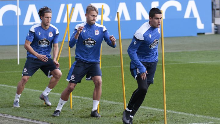 Gandoy en un entrenamiento con el Deportivo