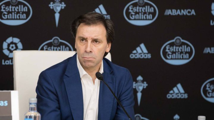 Felipe Miñambres, durante una comparecencia en la sala de prensa de Balaídos.