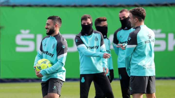 Matías Vargas, en un entrenamiento del Espanyol.