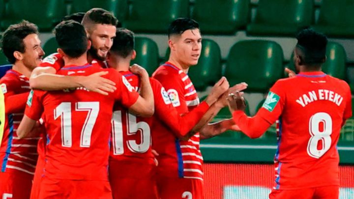 Los jugadores del Granada celebran un gol