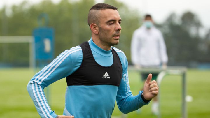 Iago Aspas durante un entrenamiento con el Celta