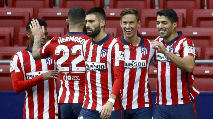 Lemar, Hermoso, Carrasco, Llorente y Luis Suárez, del Atlético de Madrid.
