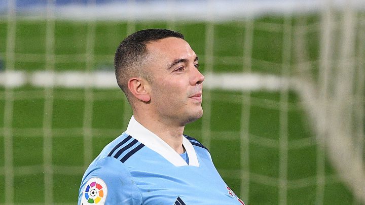 El delantero del Celta Iago Aspas celebra el tanto que marcó contra el Cádiz en Balaídos.