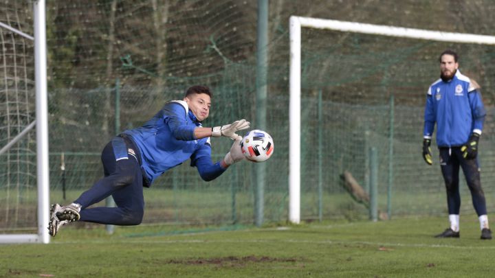 Lucho García, durante un entrenamiento del Deportivo.
