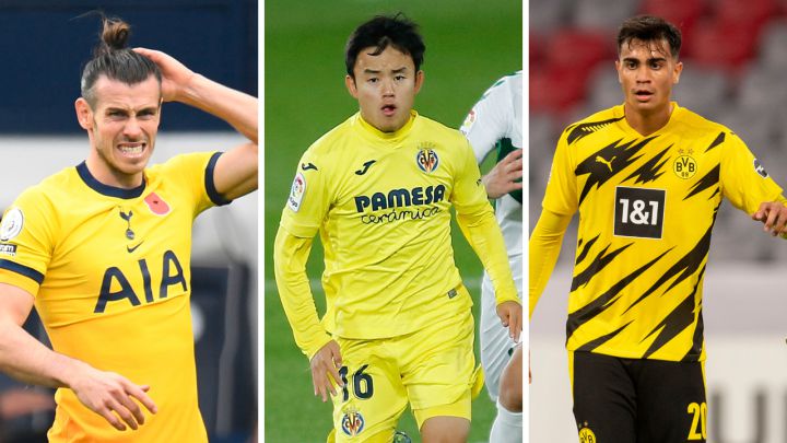 Gareth Bale, Take Kubo y Reinier, jugadores cedidos por el Real Madrid en el Tottenham, Villarreal y Dortmund.