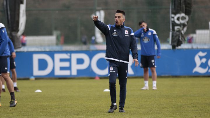 Rubén de la Barrera en el entrenamiento del Deportivo