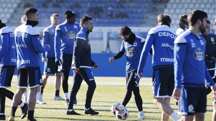 Rubén de la Barrera en un entrenamiento con el Deportivo