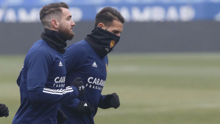 Peybernes y Álex Alegría, durante el entrenamiento de ayer.