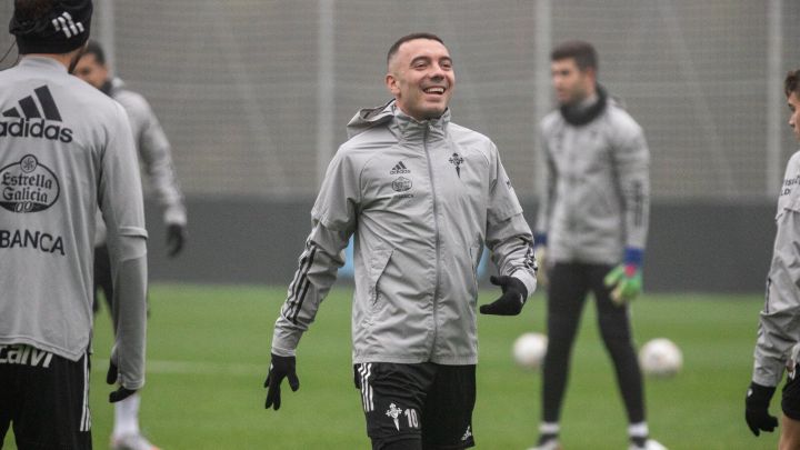 Iago Aspas, durante un entrenamiento con el Celta