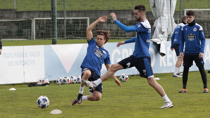 Keko Gontán, junto a Granero en el entrenamiento del Deportivo.