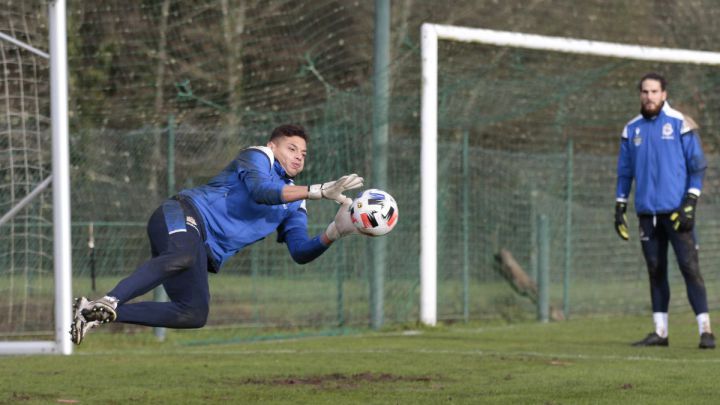 Lucho García en un entrenamiento del Deportivo