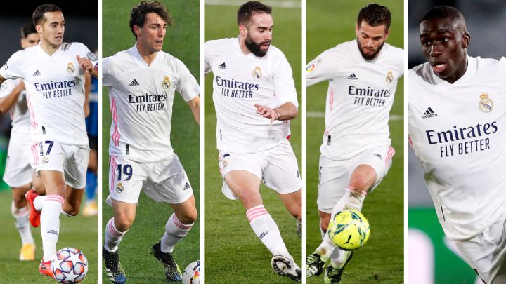 Lucas Vázquez, Álvaro Odriozola, Dani Carvajal, Nacho Fernández y Ferland Mendy, jugadores del Real Madrid.
