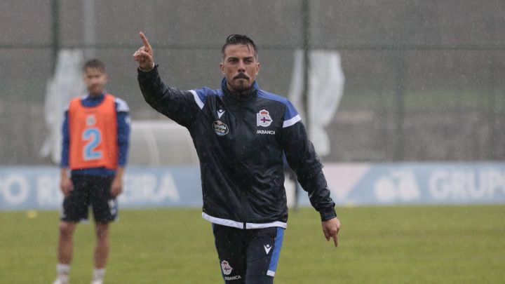 Rubén de la Barrera en un entrenamiento con el Deportivo