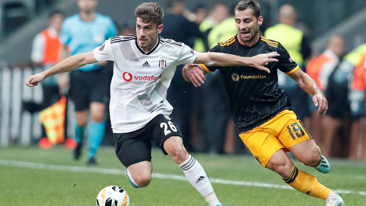 Soccer Football - Europa League - Group K - Besiktas v Wolverhampton Wanderers - Vodafone Arena, Istanbul, Turkey - October 3, 2019 Besiktas' Dorukhan Tokoz in action with Wolverhampton Wanderers' Jonny REUTERS/Murad Sezer