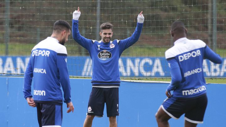 Rayco, en el entrenamiento del Deportivo.