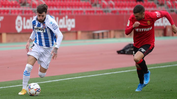 Miguelón, jugador del Espanyol, ante el Mallorca.