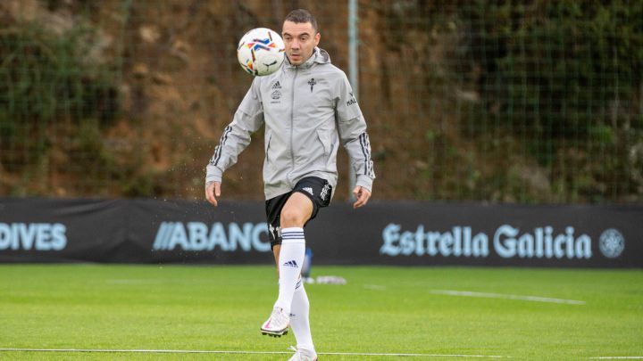 Iago Aspas durante un entrenamiento con el Celta