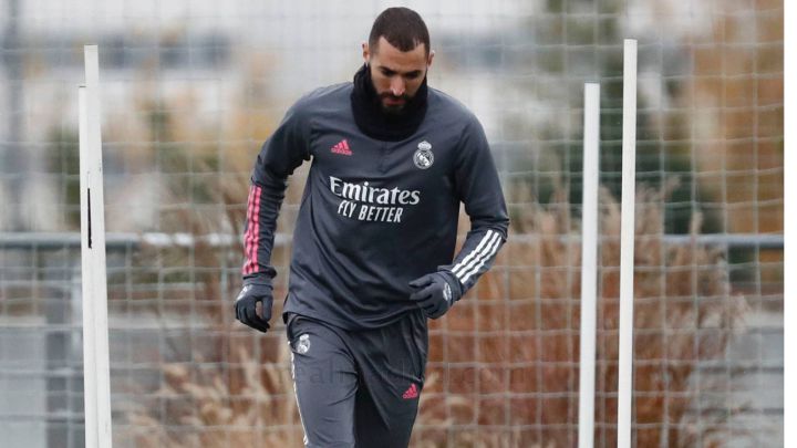 Karim Benzema, entrenándose en Valdebebas.