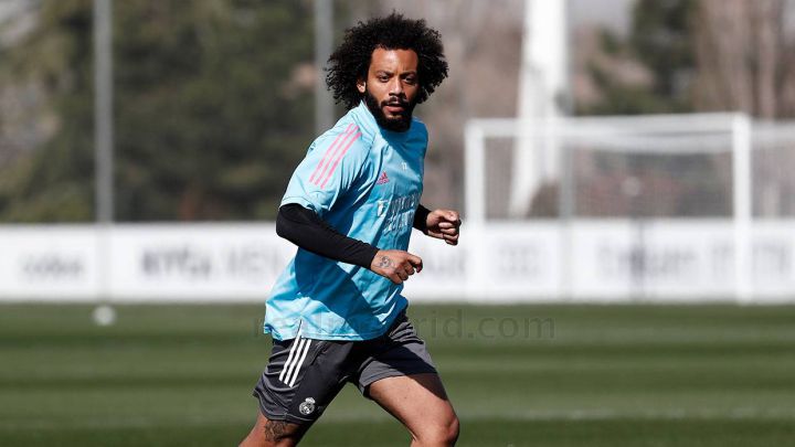 Marcelo, en un entrenamiento del Real Madrid.
