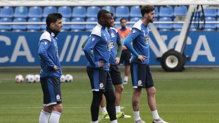 Bóveda, Mujaid y Granero, en el entrenamiento del Deportivo.
