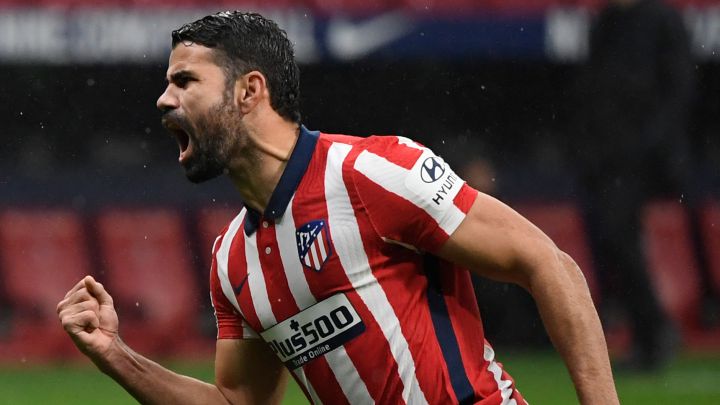 Diego Costa celebra un gol con el Atlético.