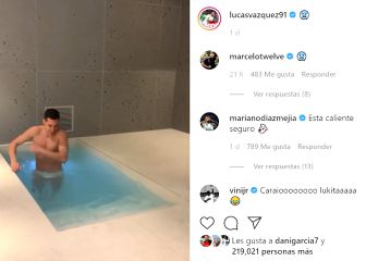 El mal rato de Lucas Vázquez en la piscina de agua fría