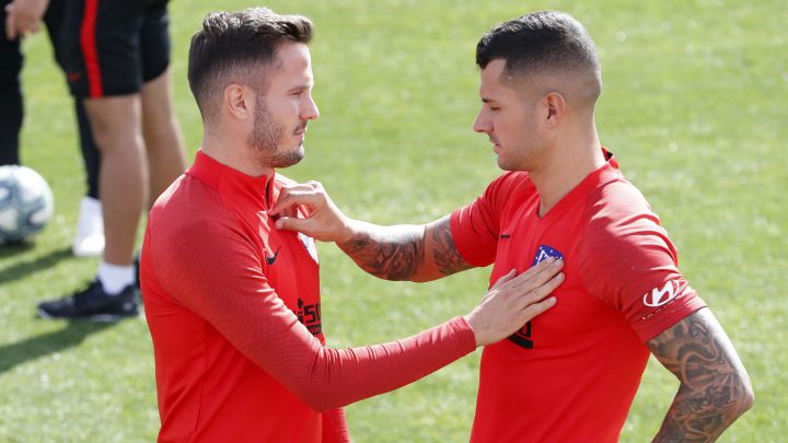 Saúl y Vitolo, en un entrenamiento del Atlético.