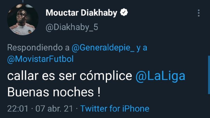 Diakhaby se dirige a la Liga: "Callar es ser cómplice"