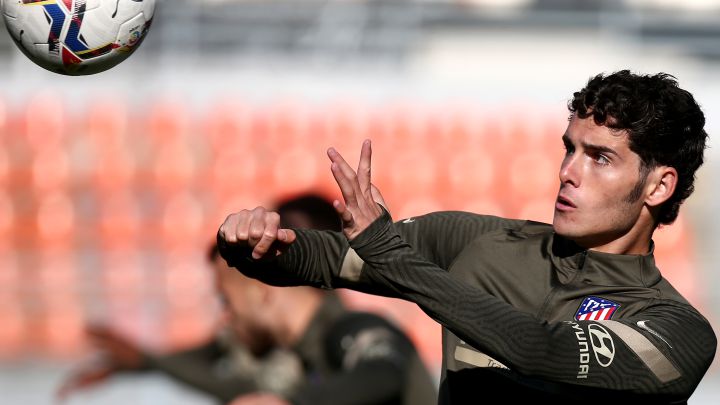 Camello, en un entrenamiento del Atlético.