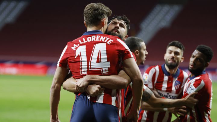 Los jugadores del Atlético celebran un gol en el Wanda Metropolitano.