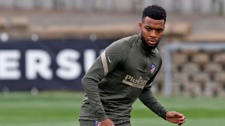 Lemar, en un entrenamiento del Atlético.