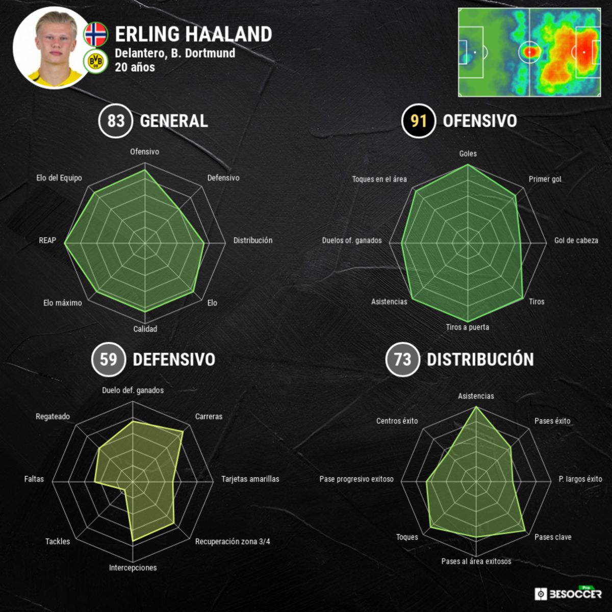 Análisis métrico de Erling Haaland.