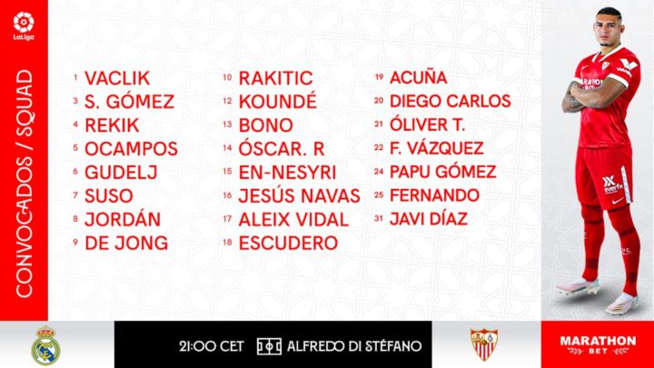 Sergi Gómez por Munir, único cambio en la lista del Sevilla