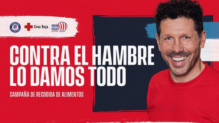 Simeone, en el cartel de la iniciativa solidaria. Recolectó 36 toneladas de alimentos.