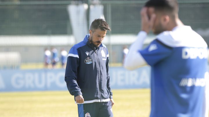 Rubén de la Barrera, en uno de sus últimos entrenamientos con el Deportivo.