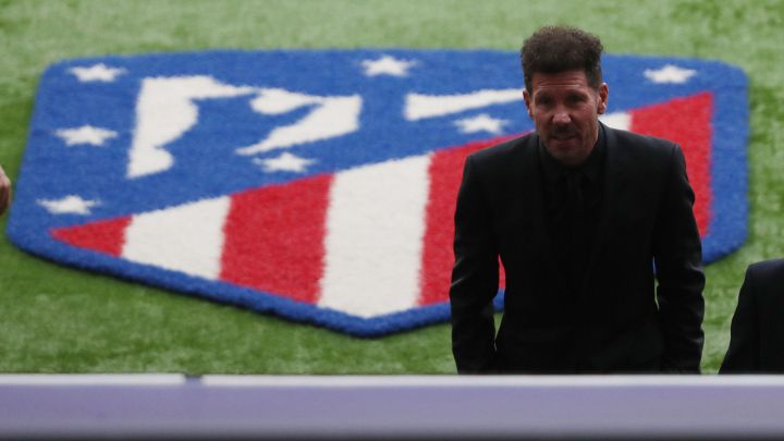 Simeone, entrenador del Atlético de Madrid, en el Wanda Metropolitano.