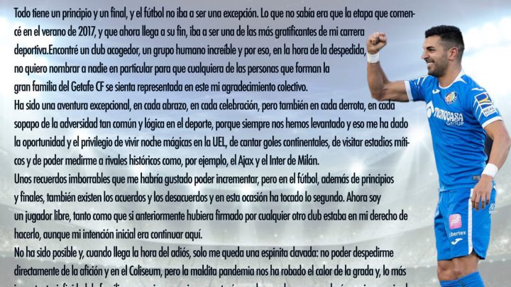 Ángel Rodríguez se despide del Getafe por carta