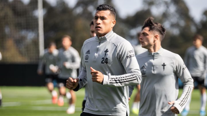 Jeison Murillo se ejercita durante un entrenamiento del Celta en la ciudad deportiva del club vigués.