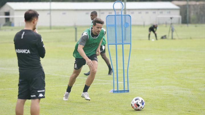 Rafa de Vicente, en un entrenamiento del Deportivo.