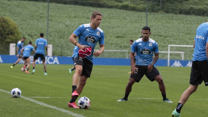 Keko Gontán en el entrenamiento del Deportivo