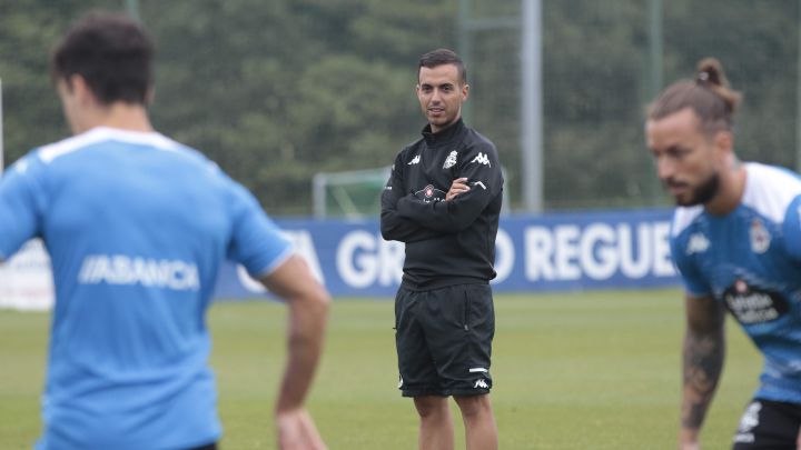 Borja Jiménez en un entrenamiento con el Deportivo.
